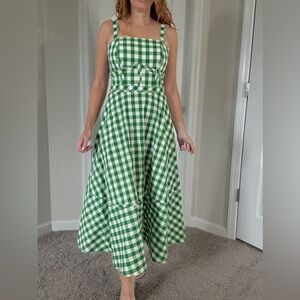 Thorhanna Green Gingham Midi Dress